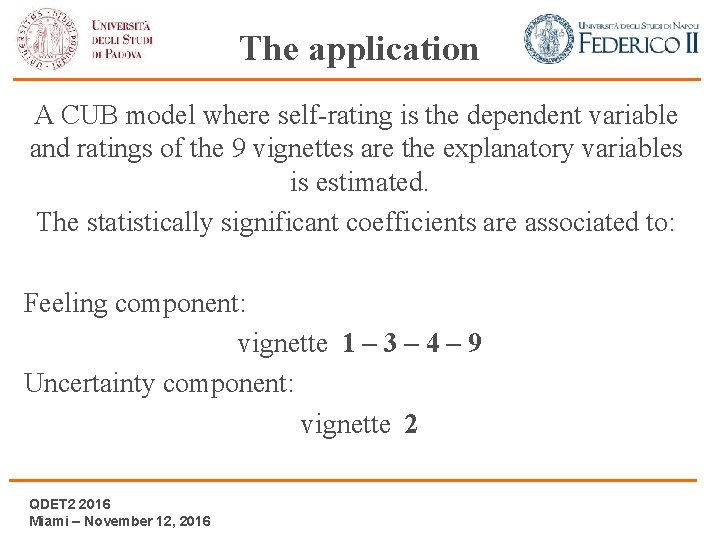 The application A CUB model where self-rating is the dependent variable and ratings of