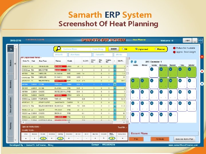 Samarth ERP System Screenshot Of Heat Planning 