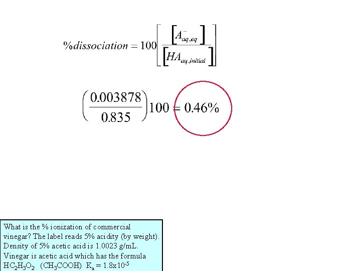 What is the % ionization of commercial vinegar? The label reads 5% acidity (by