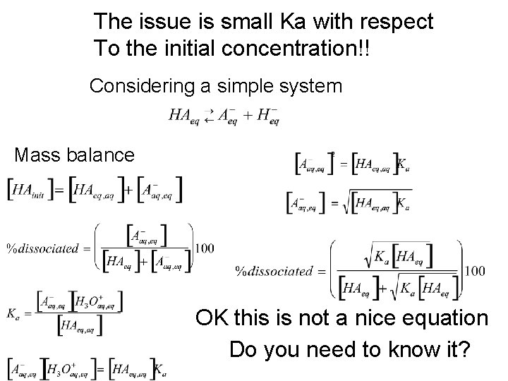 The issue is small Ka with respect To the initial concentration!! Considering a simple