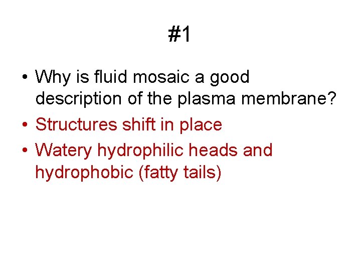 #1 • Why is fluid mosaic a good description of the plasma membrane? •