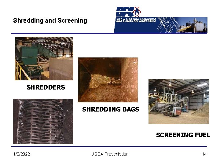 Shredding and Screening SHREDDERS SHREDDING BAGS SCREENING FUEL 1/2/2022 USDA Presentation 14 