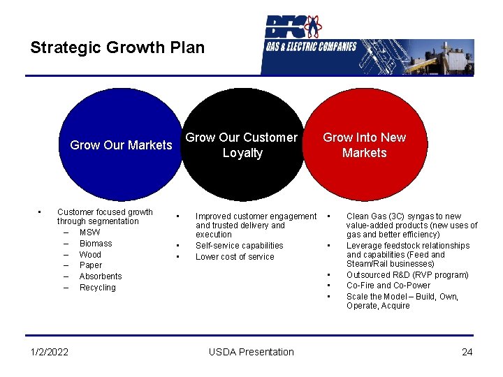 Strategic Growth Plan Grow Our Customer Loyalty Grow Our Markets • Customer focused growth