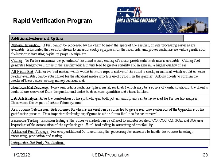 Rapid Verification Program Additional Features and Options Material Alteration. If fuel cannot be processed