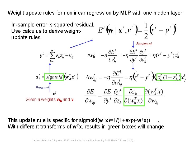 Weight update rules for nonlinear regression by MLP with one hidden layer In-sample error Weight update rules for nonlinear regression by MLP with one hidden layer In-sample error