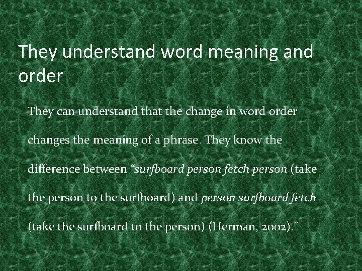 They understand word meaning and order They can understand that the change in word