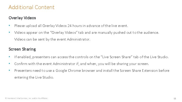 Additional Content Overlay Videos • Please upload all Overlay Videos 24 hours in advance