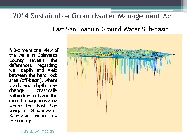 2014 Sustainable Groundwater Management Act East San Joaquin Ground Water Sub-basin A 3 -dimensional