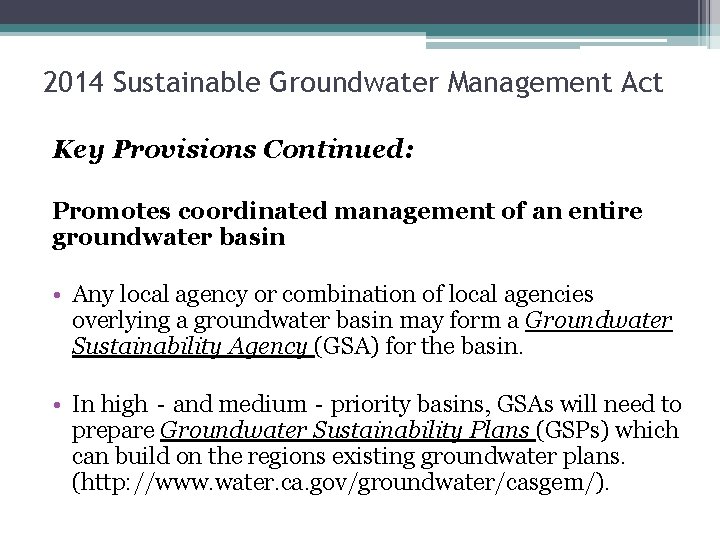 2014 Sustainable Groundwater Management Act Environmental Management Agency