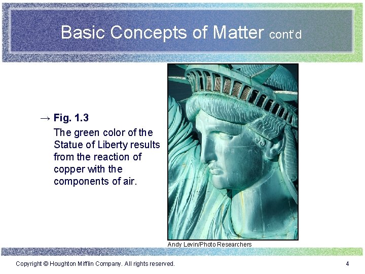 Basic Concepts of Matter cont’d → Fig. 1. 3 The green color of the