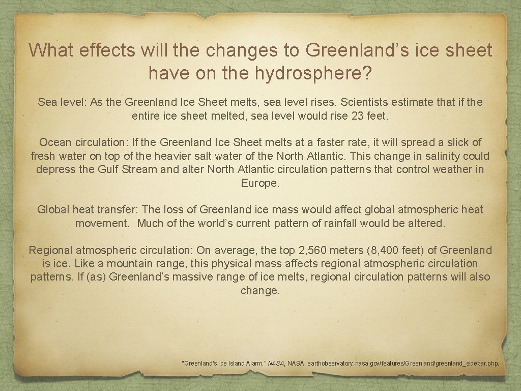 What effects will the changes to Greenland’s ice sheet have on the hydrosphere? Sea