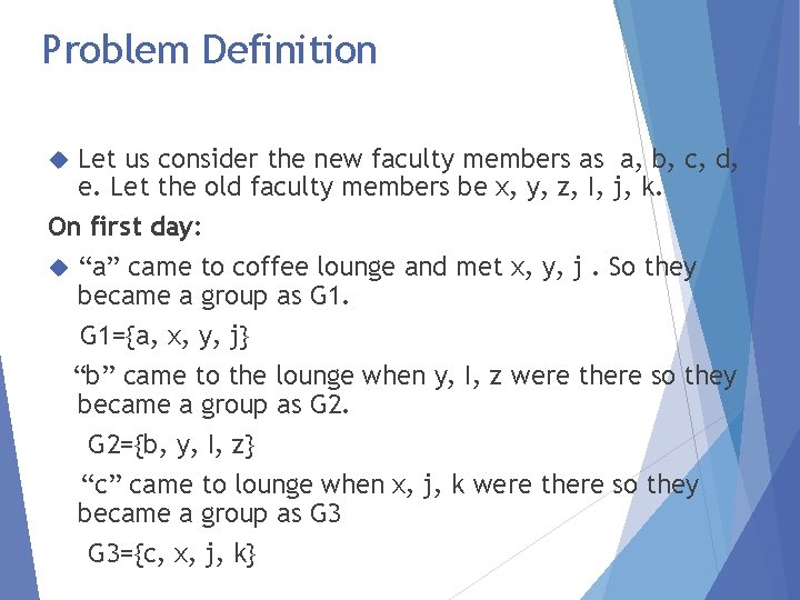 Problem Definition Let us consider the new faculty members as a, b, c, d,