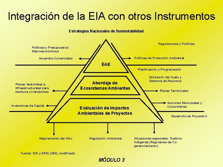Integración de la EIA con otros Instrumentos Estrategias Nacionales de Sustentabilidad Regulaciones y Políticas