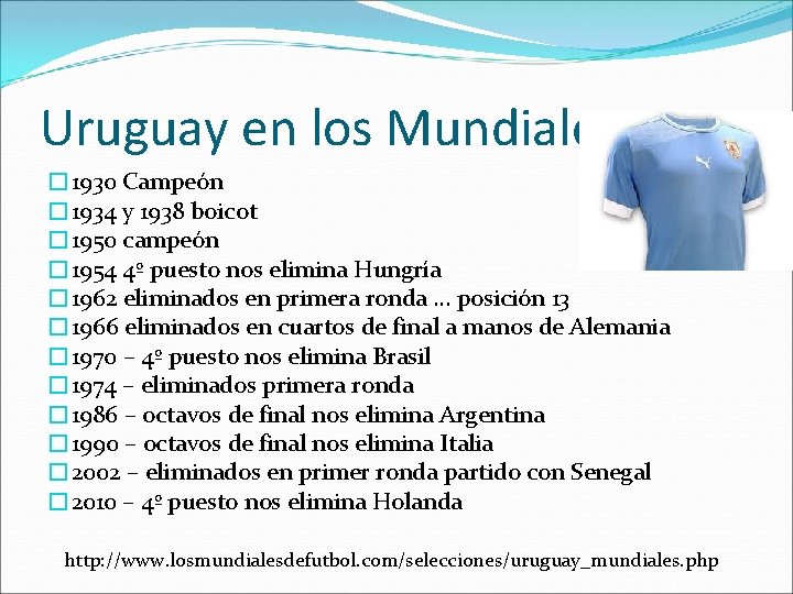 Uruguay en los Mundiales � 1930 Campeón � 1934 y 1938 boicot � 1950