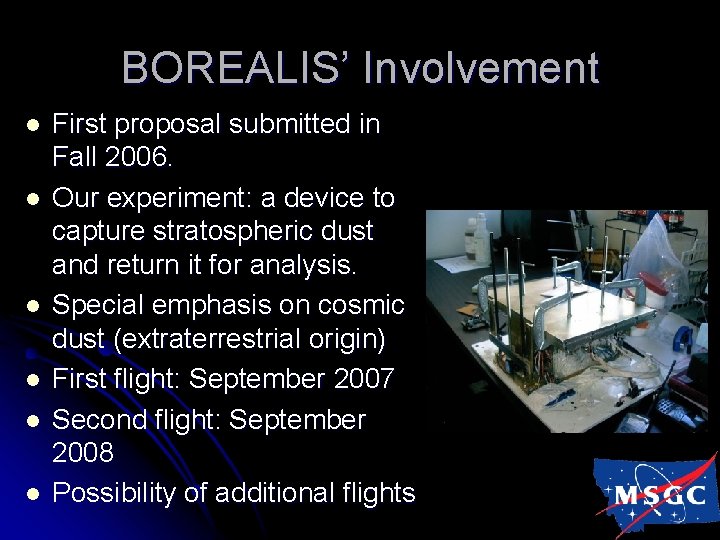 BOREALIS HASP Project Passive High Altitude Particle Capture
