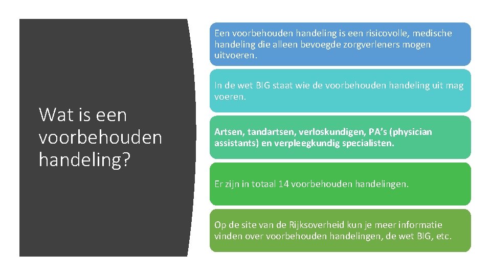 Een voorbehouden handeling is een risicovolle, medische handeling die alleen bevoegde zorgverleners mogen uitvoeren.