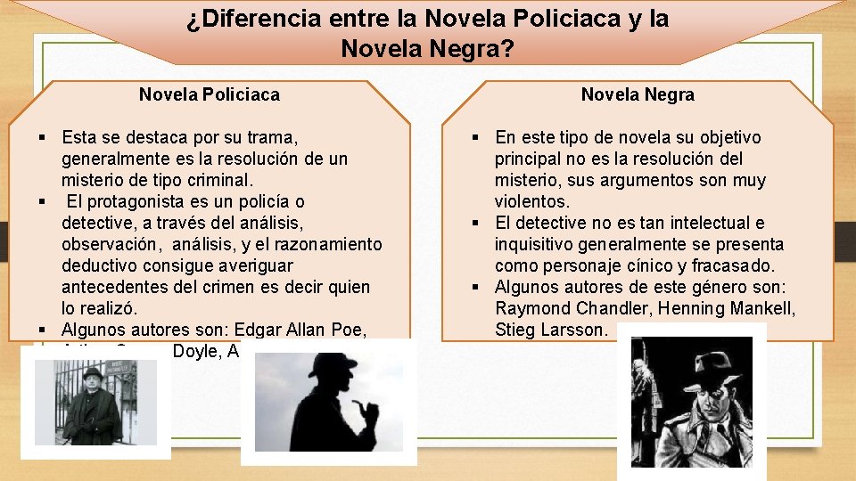 ¿Diferencia entre la Novela Policiaca y la Novela Negra? Novela Policiaca Novela Negra §