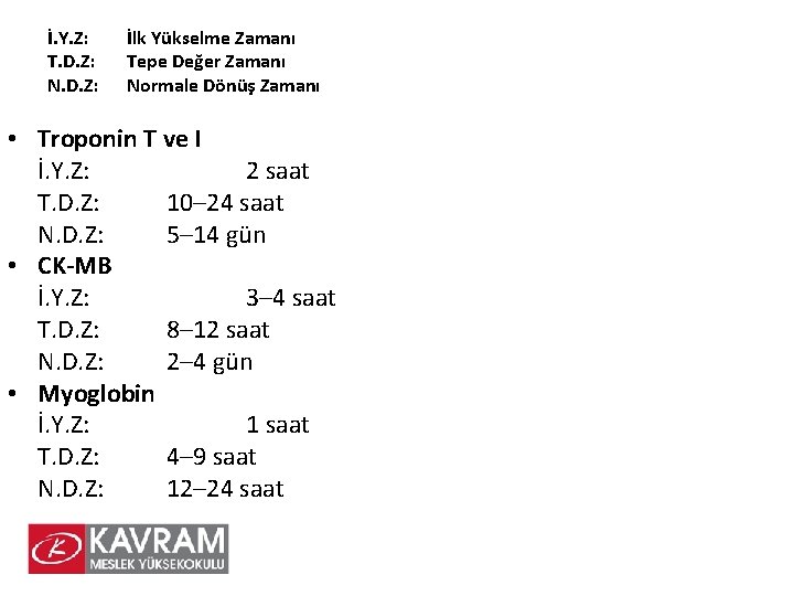 İ. Y. Z: T. D. Z: N. D. Z: İlk Yükselme Zamanı Tepe Değer