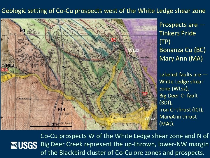 Geologic setting of Co-Cu prospects west of the White Ledge shear zone ICt BC