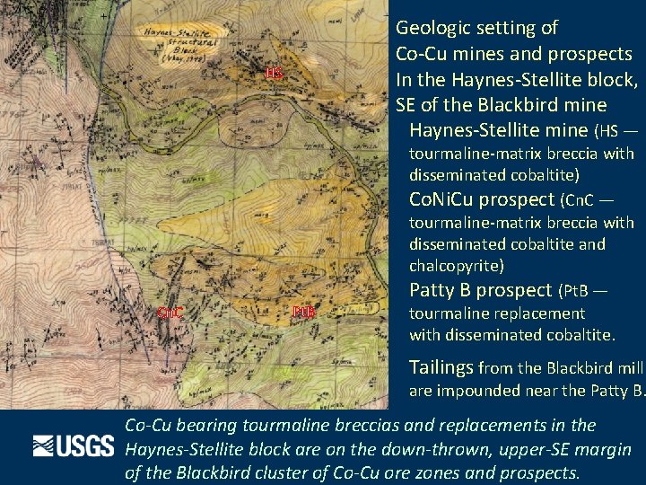 Geologic setting of Co-Cu mines and prospects In the Haynes-Stellite block, SE of the