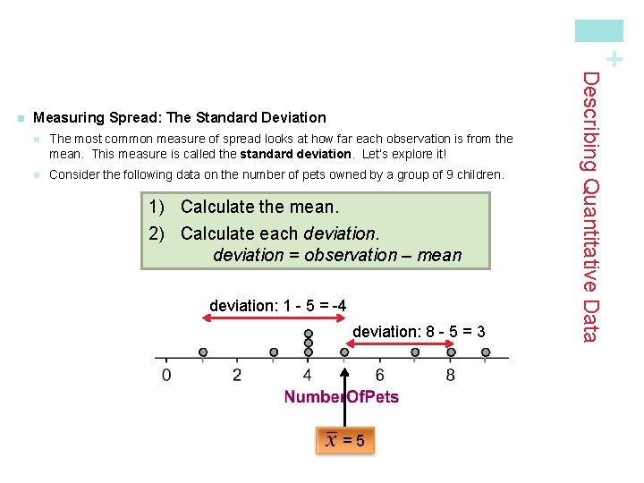+ Measuring Spread: The Standard Deviation n The most common measure of spread looks