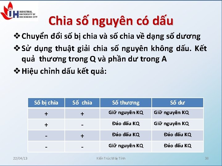 Chia số nguyên có dấu v Chuyển đổi số bị chia và số chia