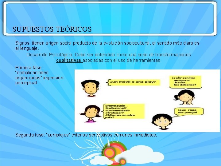 SUPUESTOS TEÓRICOS Signos: tienen origen social producto de la evolución sociocultural, el sentido más