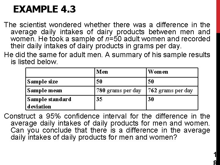 EXAMPLE 4. 3 The scientist wondered whethere was a difference in the average daily