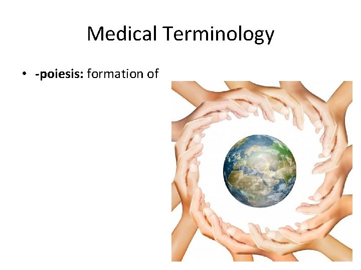 Medical Terminology • -poiesis: formation of 
