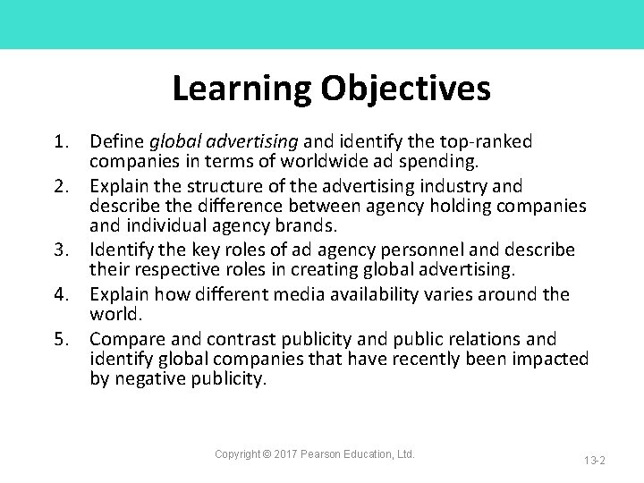 Learning Objectives 1. Define global advertising and identify the top-ranked companies in terms of
