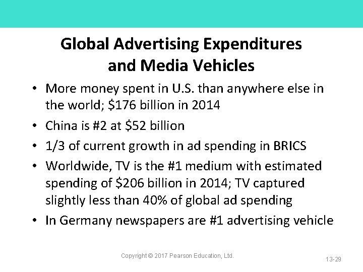 Global Advertising Expenditures and Media Vehicles • More money spent in U. S. than
