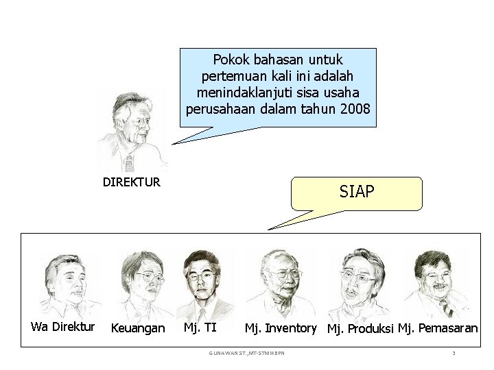 Pokok bahasan untuk pertemuan kali ini adalah menindaklanjuti sisa usaha perusahaan dalam tahun 2008