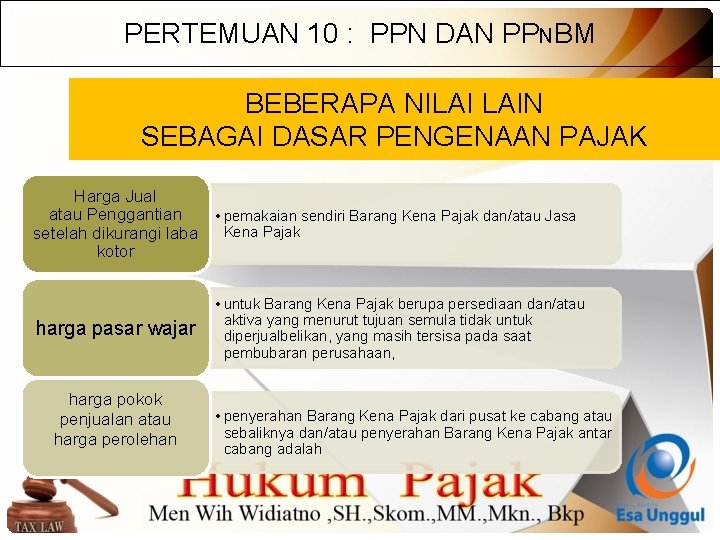 PERTEMUAN 10 : PPN DAN PPNBM BEBERAPA NILAI LAIN SEBAGAI DASAR PENGENAAN PAJAK Harga