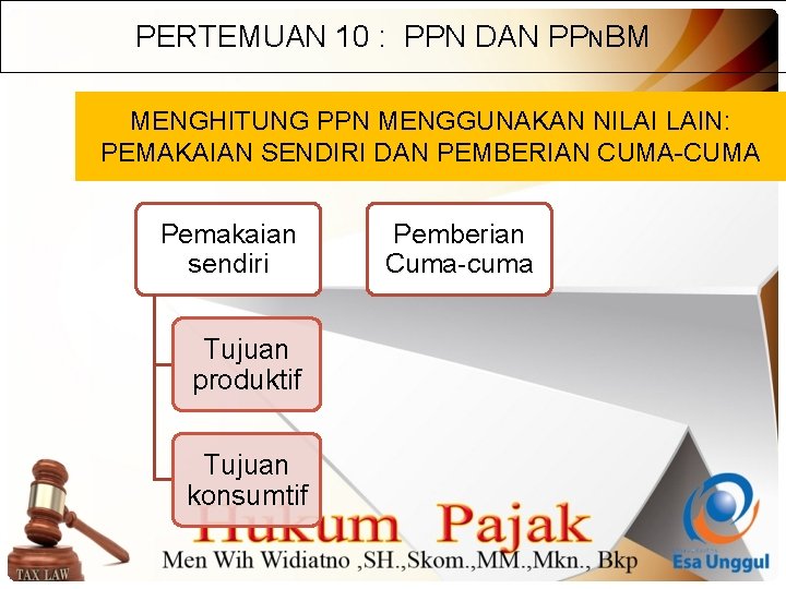 PERTEMUAN 10 : PPN DAN PPNBM MENGHITUNG PPN MENGGUNAKAN NILAI LAIN: PEMAKAIAN SENDIRI DAN