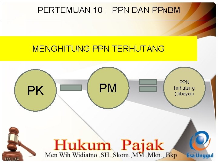 PERTEMUAN 10 : PPN DAN PPNBM MENGHITUNG PPN TERHUTANG PK PM PPN terhutang (dibayar)