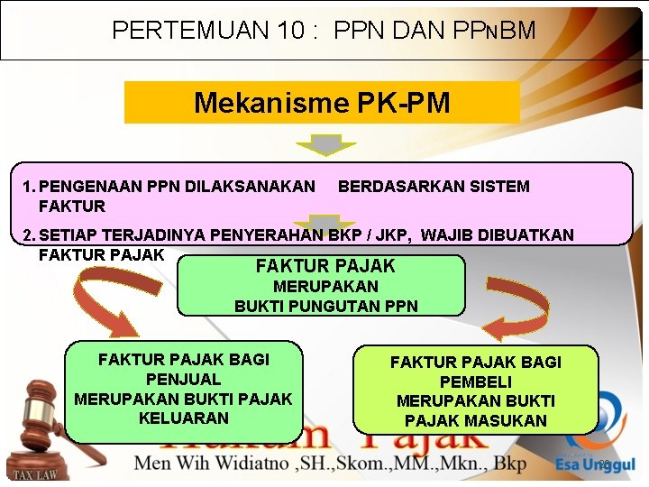 PERTEMUAN 10 : PPN DAN PPNBM Mekanisme PK-PM 1. PENGENAAN PPN DILAKSANAKAN FAKTUR BERDASARKAN