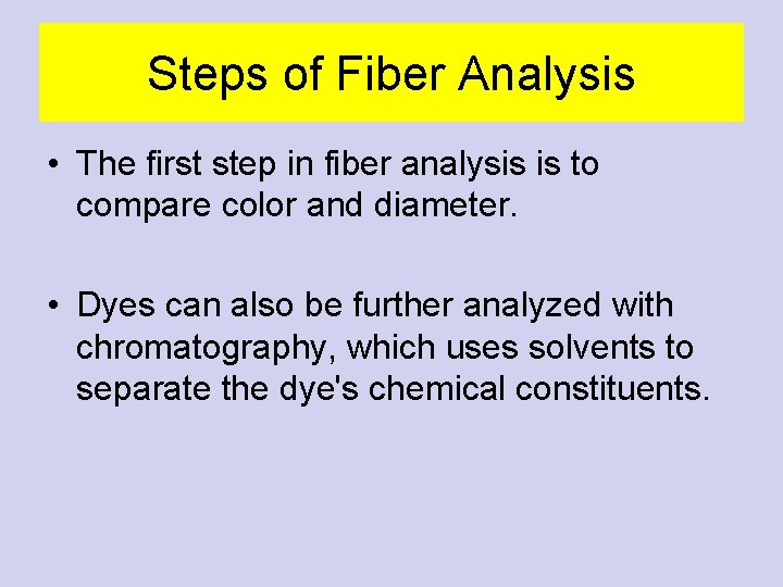 Steps of Fiber Analysis • The first step in fiber analysis is to compare