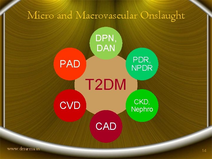 Micro and Macrovascular Onslaught DPN, DAN PDR, NPDR PAD T 2 DM CKD, Nephro