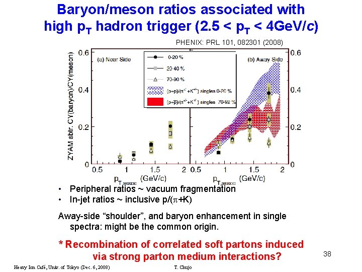 Baryon/meson ratios associated with high p. T hadron trigger (2. 5 < p. T