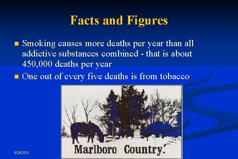 Facts and Figures Smoking causes more deaths per year than all addictive substances combined