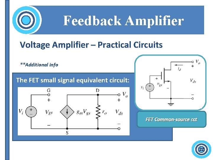 Feedback Amplifier Voltage Amplifier – Practical Circuits **Additional info The FET small signal equivalent