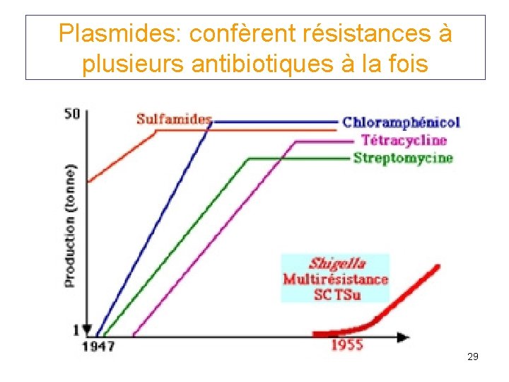 Plasmides: confèrent résistances à plusieurs antibiotiques à la fois 29 