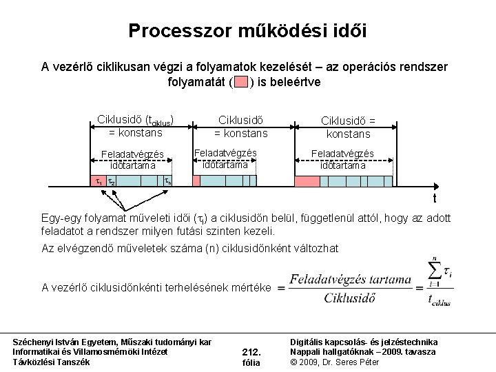 Processzor működési idői A vezérlő ciklikusan végzi a folyamatok kezelését – az operációs rendszer