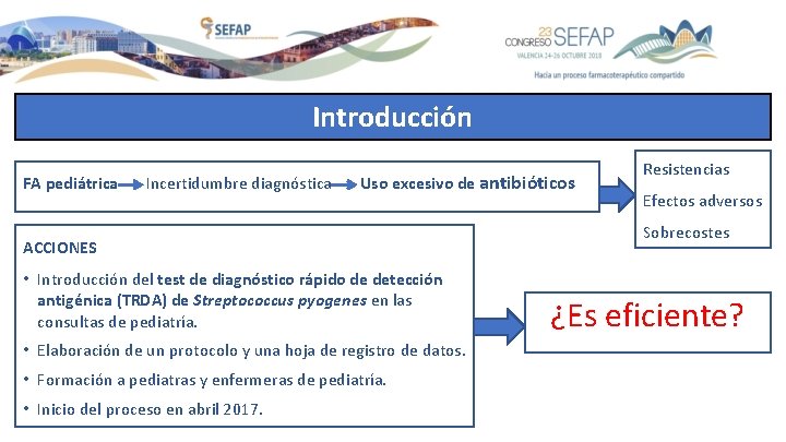 Introducción FA pediátrica Incertidumbre diagnóstica Uso excesivo de antibióticos ACCIONES • Introducción del test