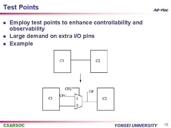 Test Points l l l Ad-Hoc Employ test points to enhance controllability and observability