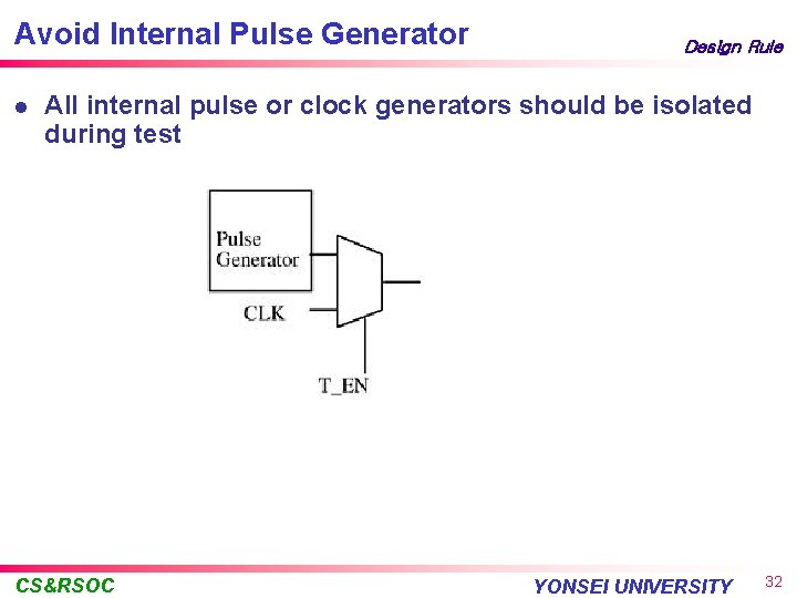 Avoid Internal Pulse Generator l Design Rule All internal pulse or clock generators should