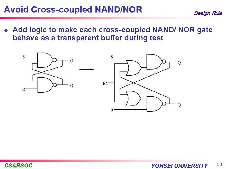 Avoid Cross-coupled NAND/NOR l Design Rule Add logic to make each cross-coupled NAND/ NOR