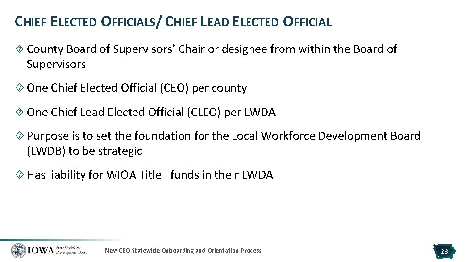 CHIEF ELECTED OFFICIALS/ CHIEF LEAD ELECTED OFFICIAL County Board of Supervisors’ Chair or designee