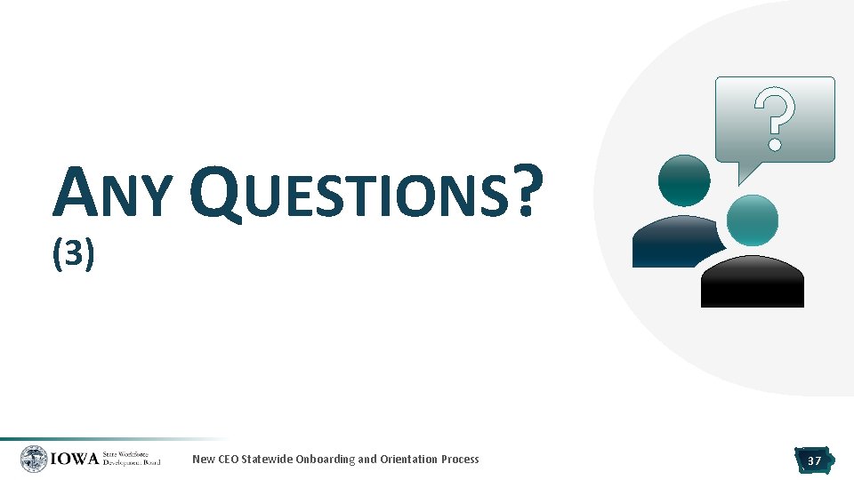 ANY QUESTIONS? (3) New CEO Statewide Onboarding and Orientation Process 37 