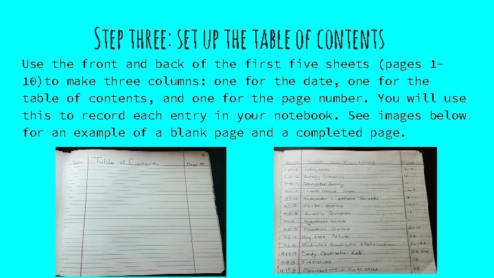 Step three: set up the table of contents Use the front and back of